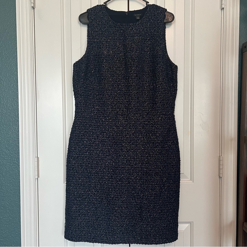 Ann Taylor Tweed Sheath Dress Size 12 Tall Blue